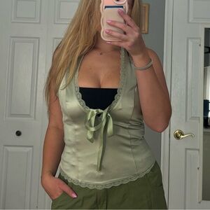 Urban Outfitters Sage Green Lace Trim Top